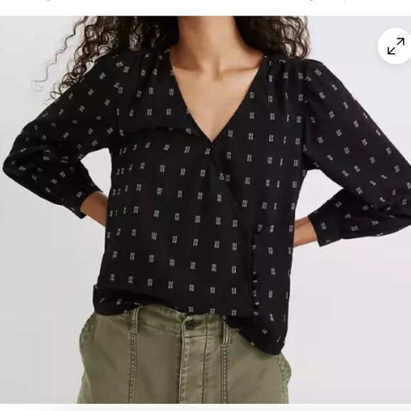 Madewell Black Patterned Blouse - Picture 1 of 7
